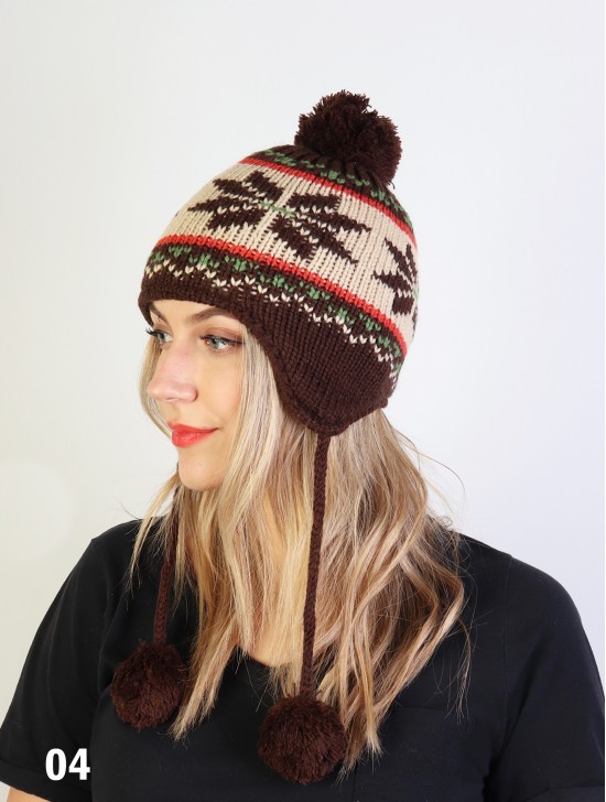 Warm Cable Knitted Hat W/ Ear Flaps (Teen's Size)
